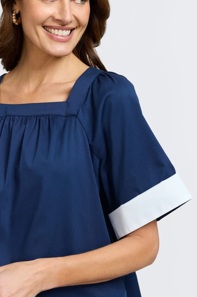 Violet Stretch Matte Sateen Elbow Sleeve Popover Shirt - Image 4