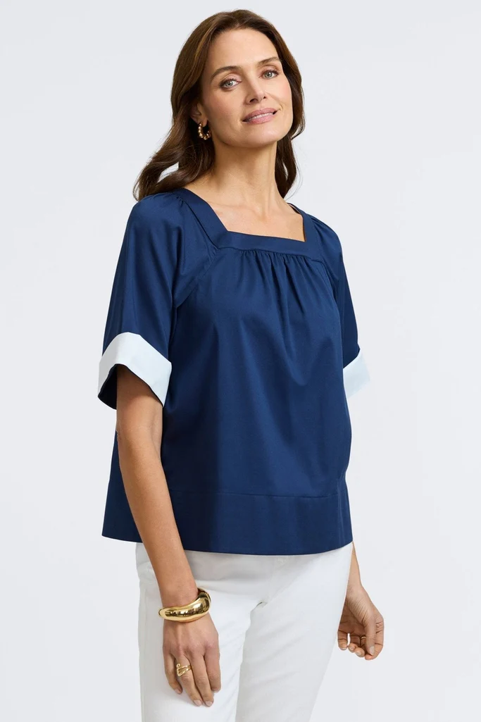 Violet Stretch Matte Sateen Elbow Sleeve Popover Shirt - Image 5