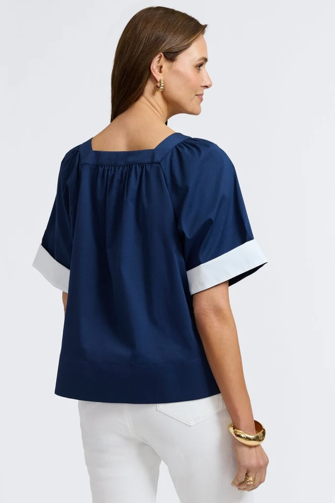 Violet Stretch Matte Sateen Elbow Sleeve Popover Shirt - Image 6