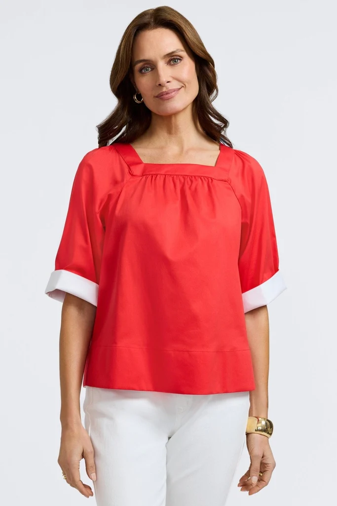 Violet Stretch Matte Sateen Elbow Sleeve Popover Shirt - Image 7