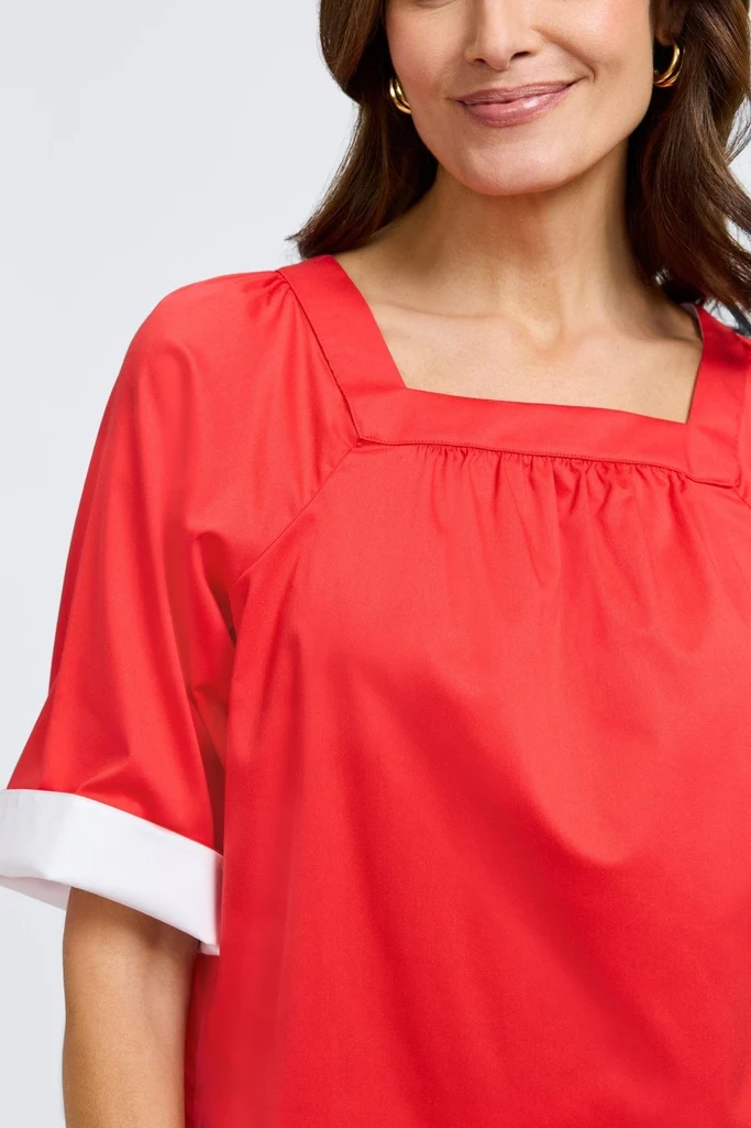 Violet Stretch Matte Sateen Elbow Sleeve Popover Shirt - Image 8