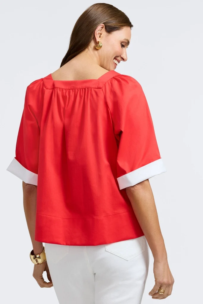 Violet Stretch Matte Sateen Elbow Sleeve Popover Shirt - Image 9