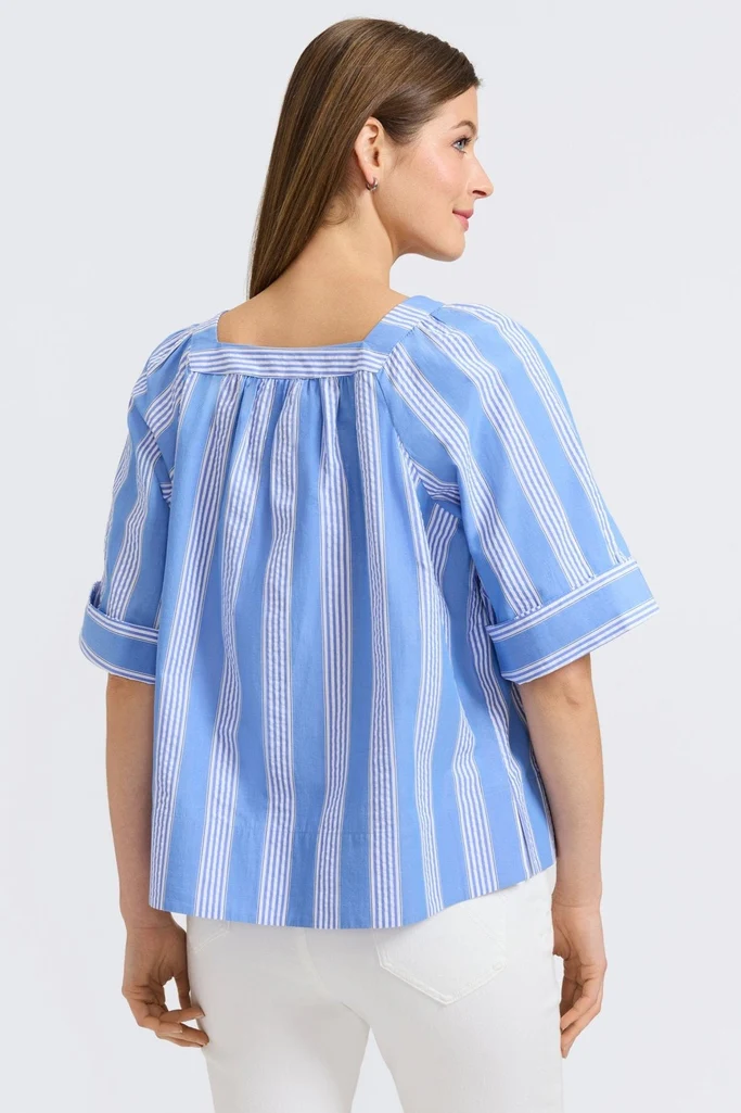 Violet Seersucker Variegated Stripe Elbow Sleeve Popover Shirt - Image 6
