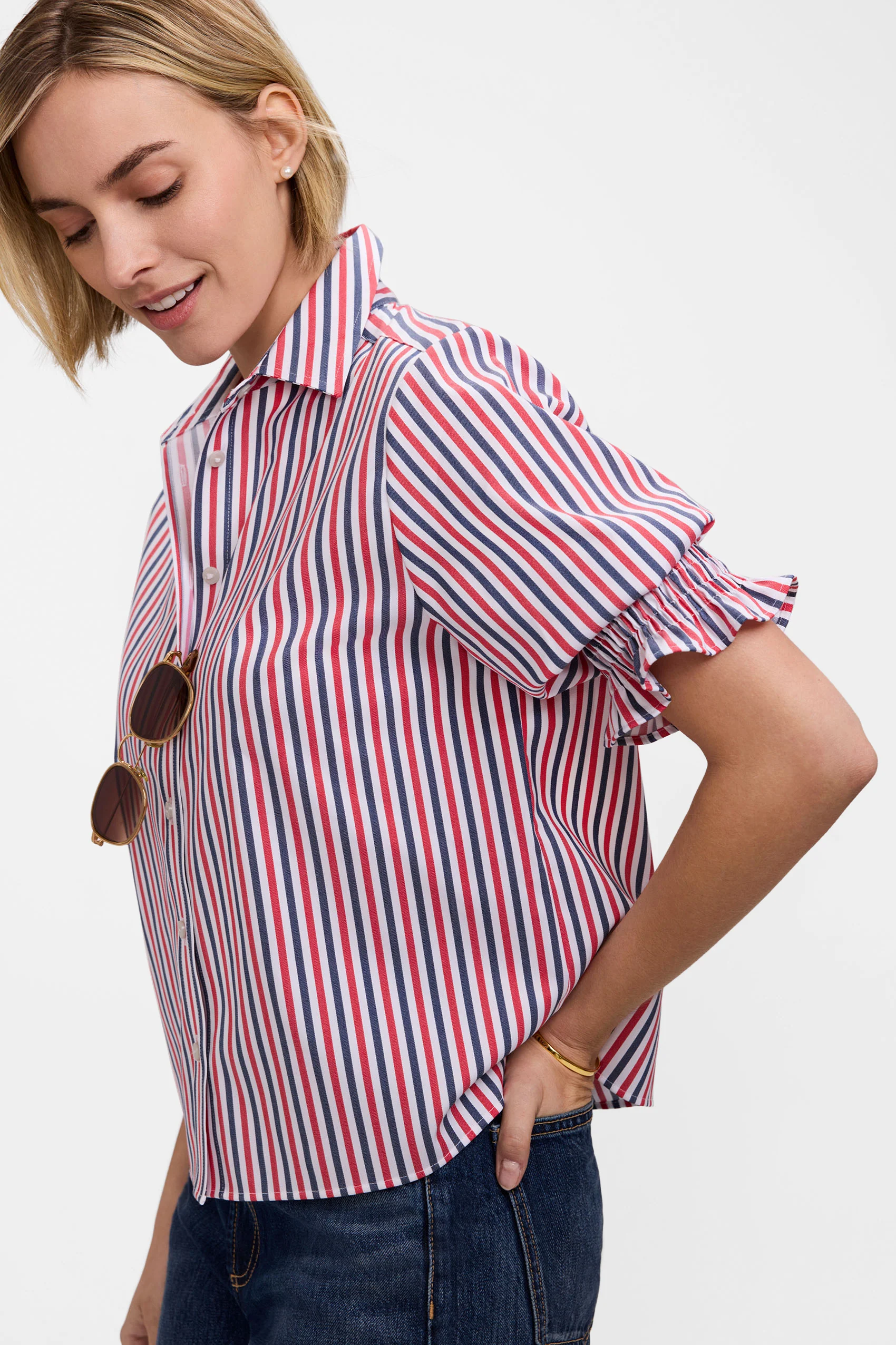 Vivienne Tricolor Classic Elbow Sleeve Shirt - Image 4