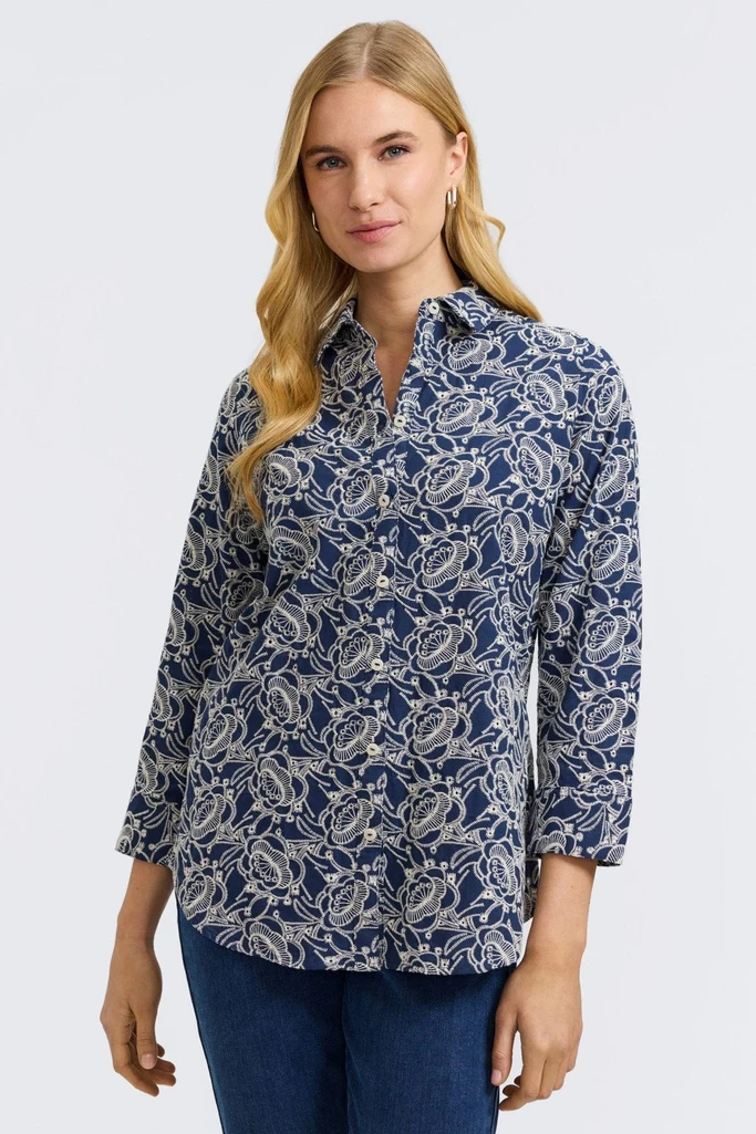 Zoey Allover Eyelet 3/4 Sleeve Shirt - Image 7