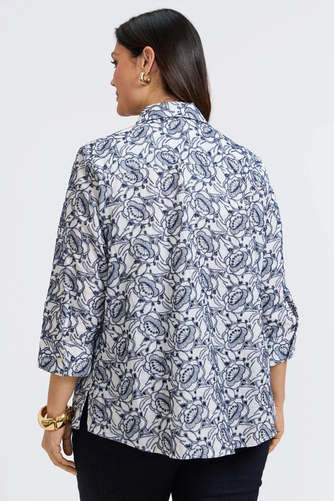 Zoey Plus Allover Eyelet 3/4 Sleeve Shirt - Image 8